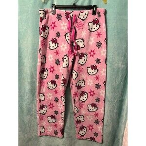 Sanrio Hello Kitty Plush Pink Snowflake Pajama PJ Pants Lounge Rare L y2k